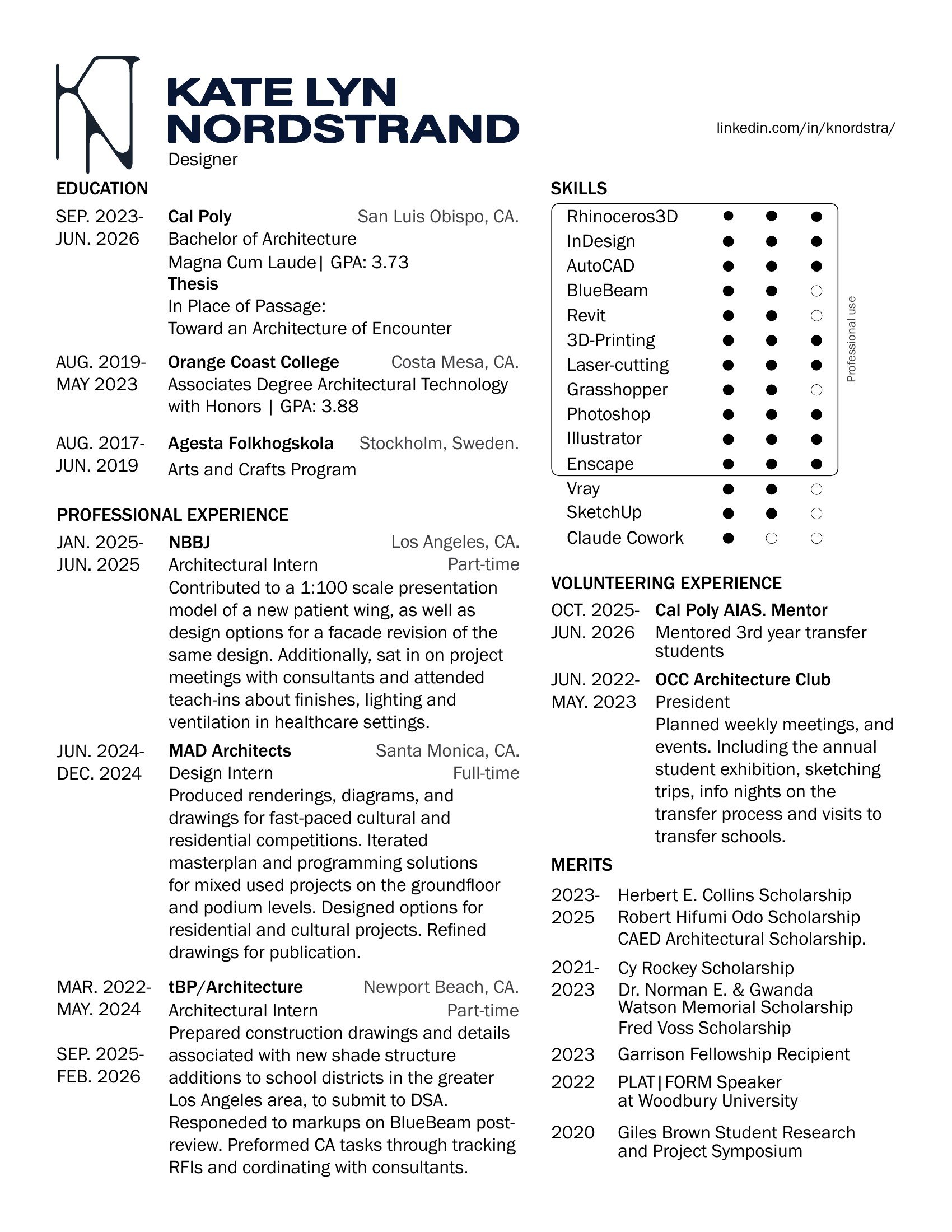 Résumé of Kate Lyn Nordstrand
